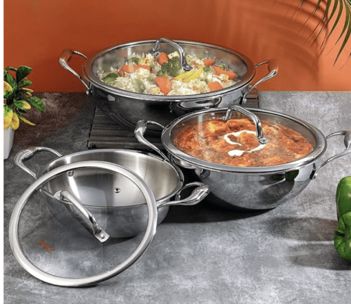 Vinod Platinum Triply Stainless Steel Extra Deep Kadai with Glass Lid 2.5 Litre (22 cm) | 2.5mm Thick | Kadai for Cooking | Heavy Base | Induction & Gas Base | 5 Year Warranty - Image 3
